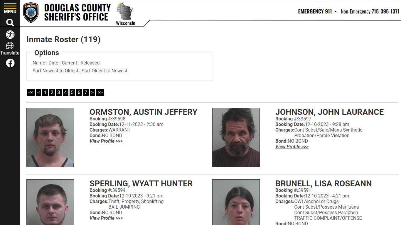 Current Inmates Booking Date Descending - Douglas County Sheriff WI